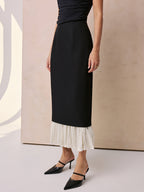 Color Block Ruffle Hem Maxi Skirt