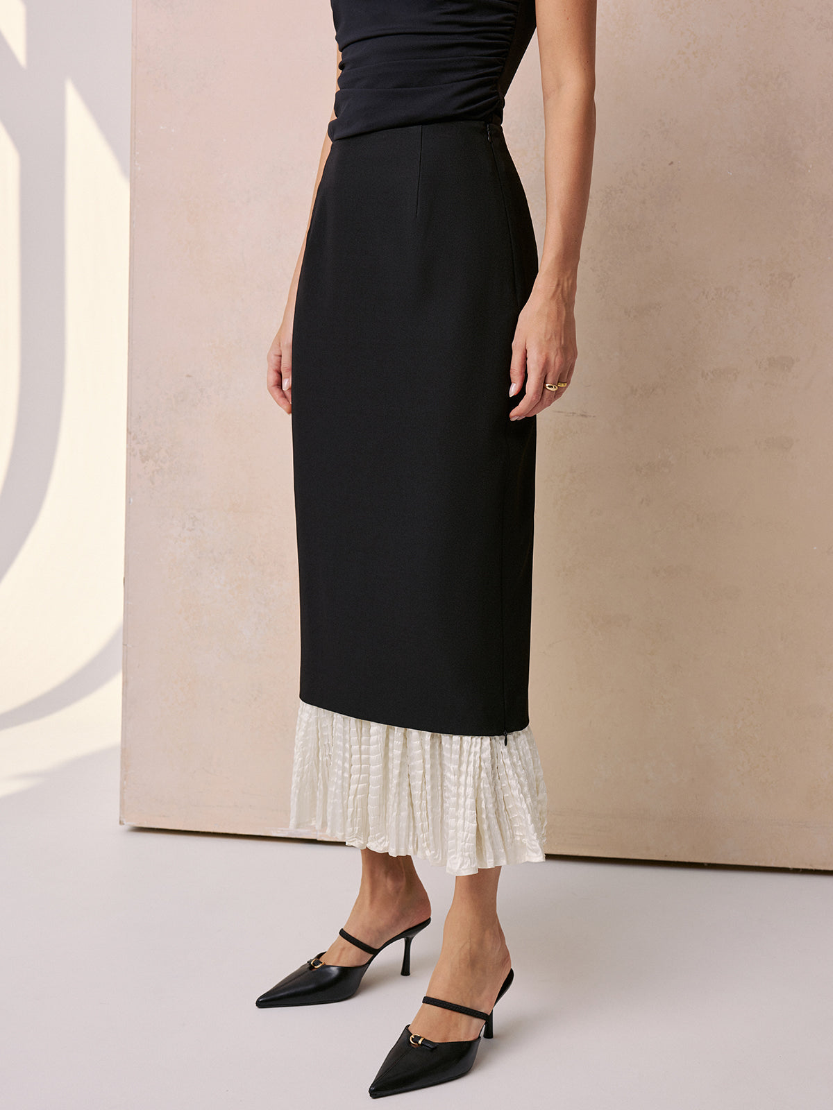 Color Block Ruffle Hem Maxi Skirt