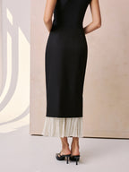 Color Block Ruffle Hem Maxi Skirt