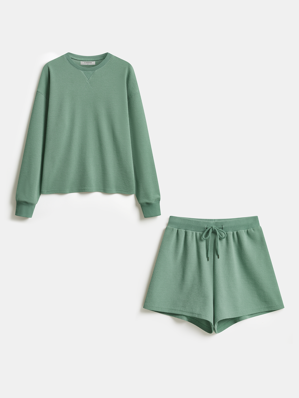 Waffle Knit Sweatshirt & Drawstring Shorts Set