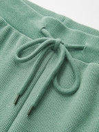 Waffle Knit Sweatshirt & Drawstring Shorts Set