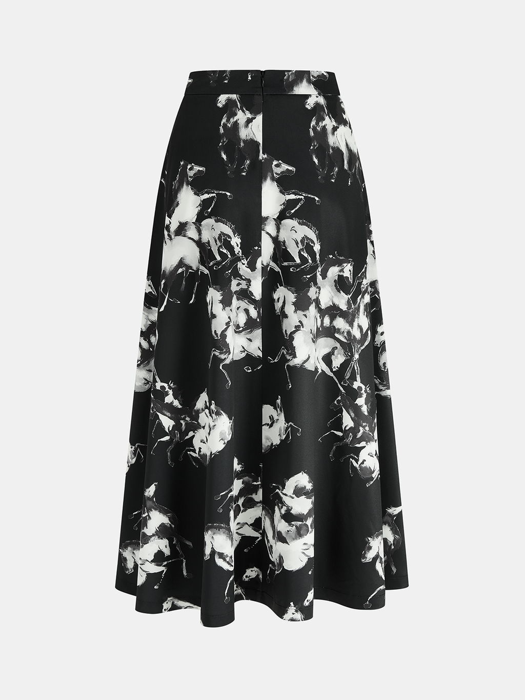 Ink Horse Print A-Line Midi Skirt