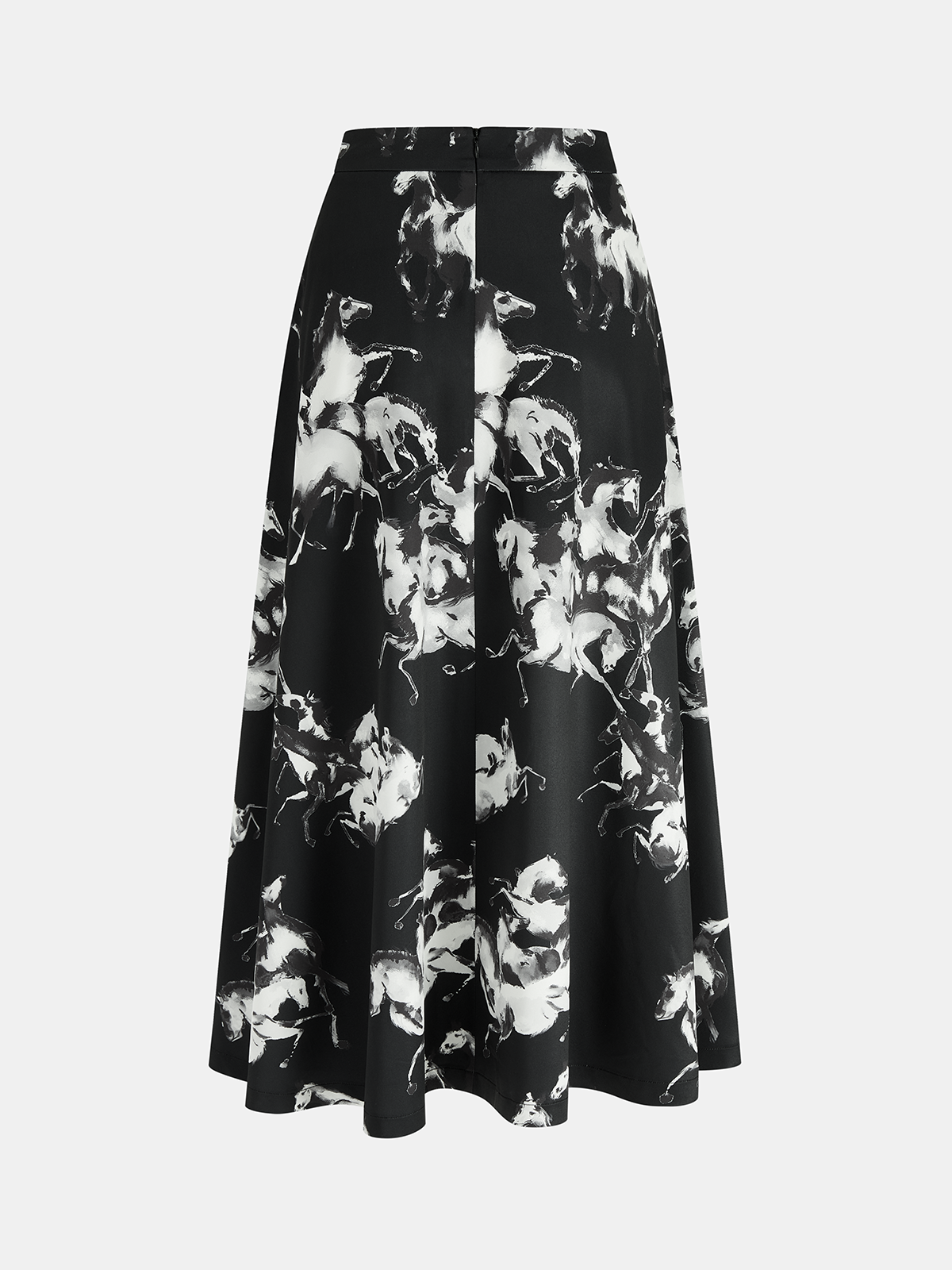 Ink Horse Print A-Line Midi Skirt
