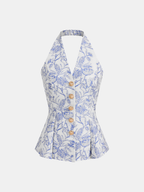 Floral Print Halter Button-Front Vest Top
