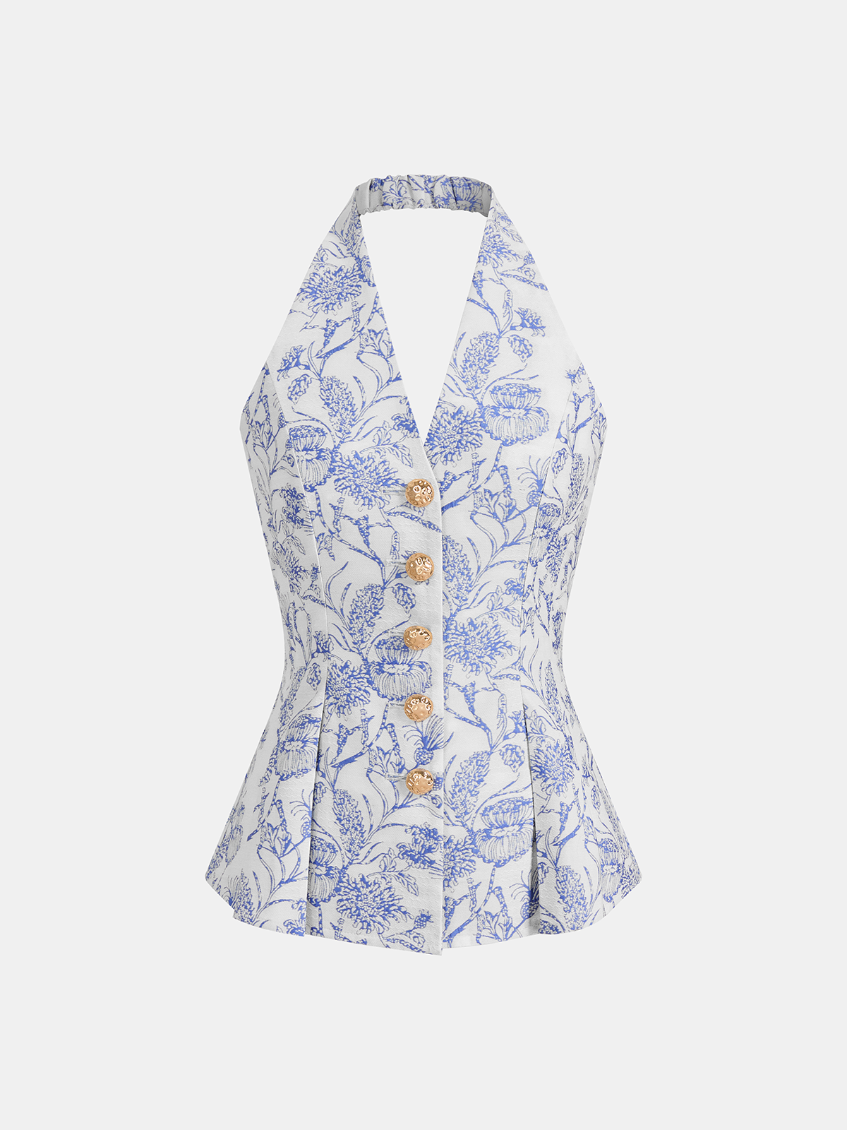 Floral Print Halter Button-Front Vest Top