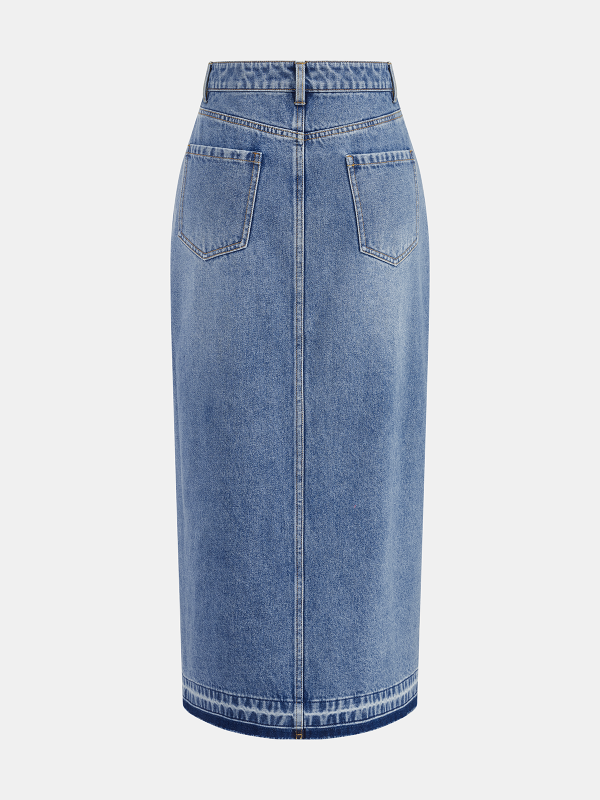 Denim Asymmetric Slit Midi Skirt