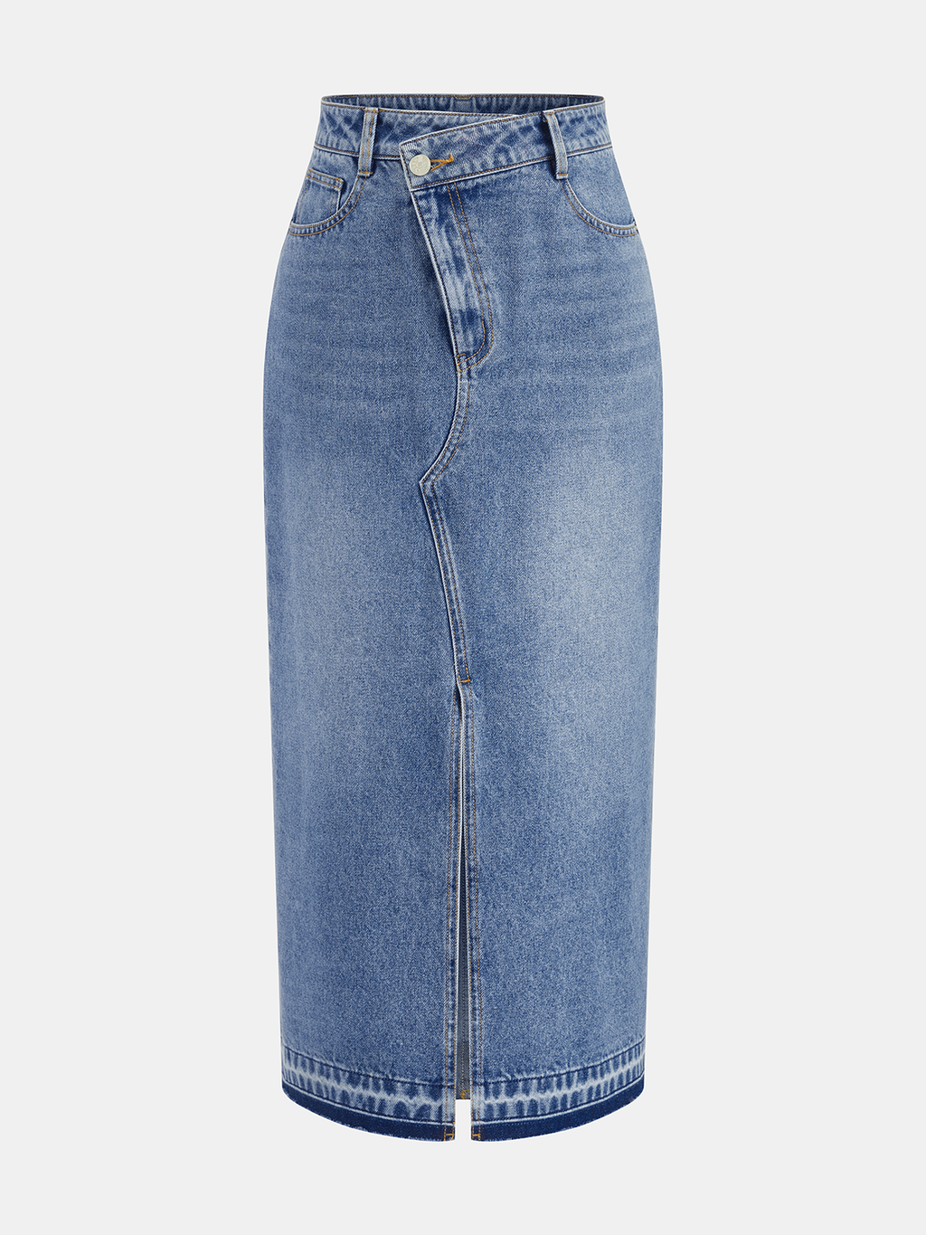 Denim Asymmetric Slit Midi Skirt