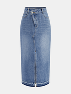 Denim Asymmetric Slit Midi Skirt