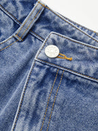 Denim Asymmetric Slit Midi Skirt