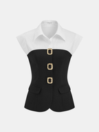 Color Block Sleeveless Collared Blouse