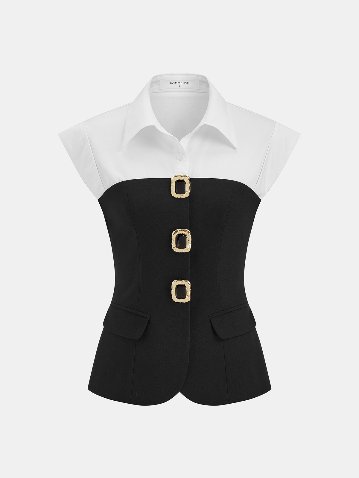 Color Block Sleeveless Collared Blouse