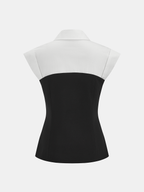 Color Block Sleeveless Collared Blouse