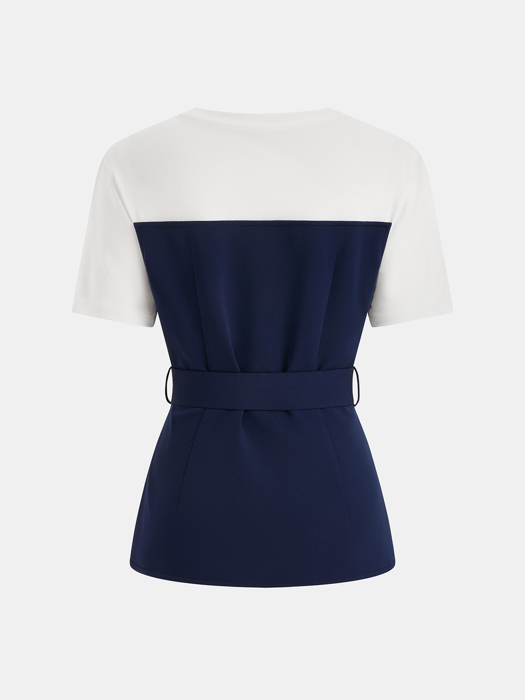 2 in 1 Belted Patchwork Short Sleeve Top