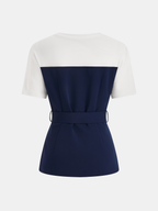 2 in 1 Belted Patchwork Short Sleeve Top