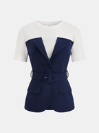 2 in 1 Belted Patchwork Short Sleeve Top