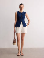 Sleeveless Denim Buckle Vest