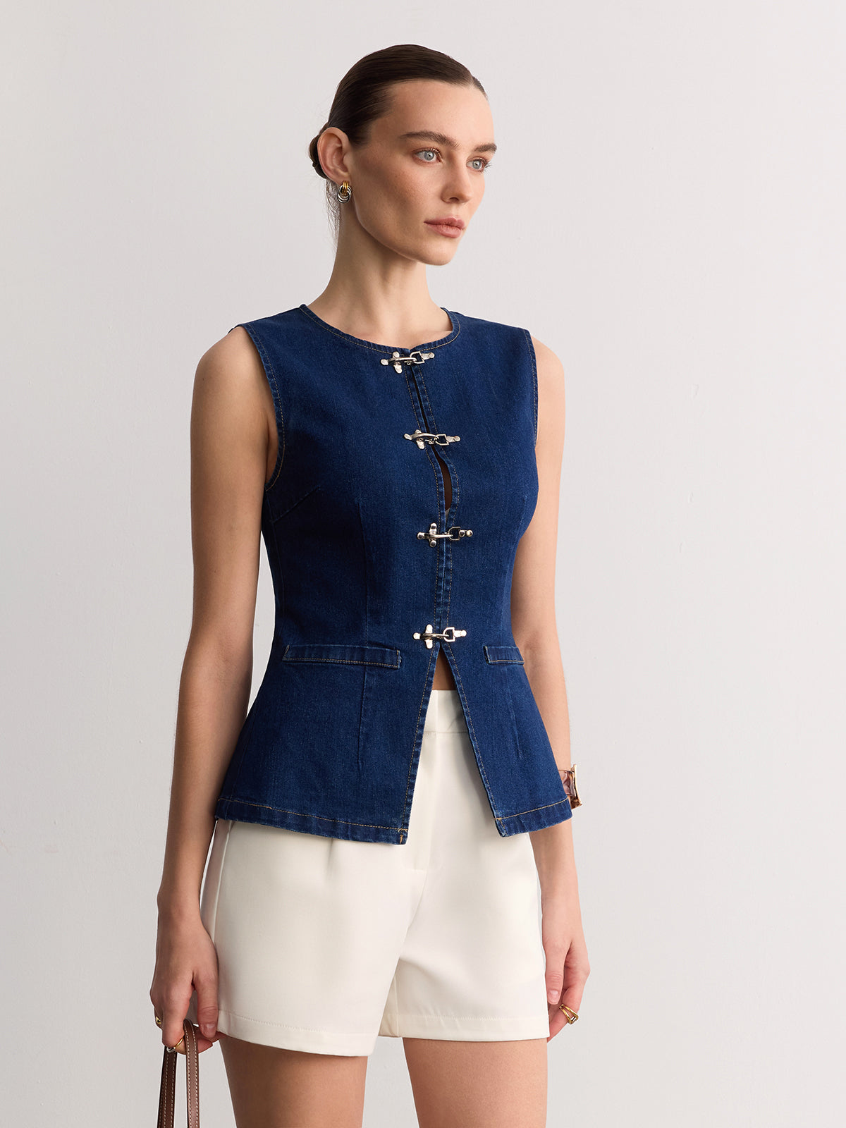 Sleeveless Denim Buckle Vest
