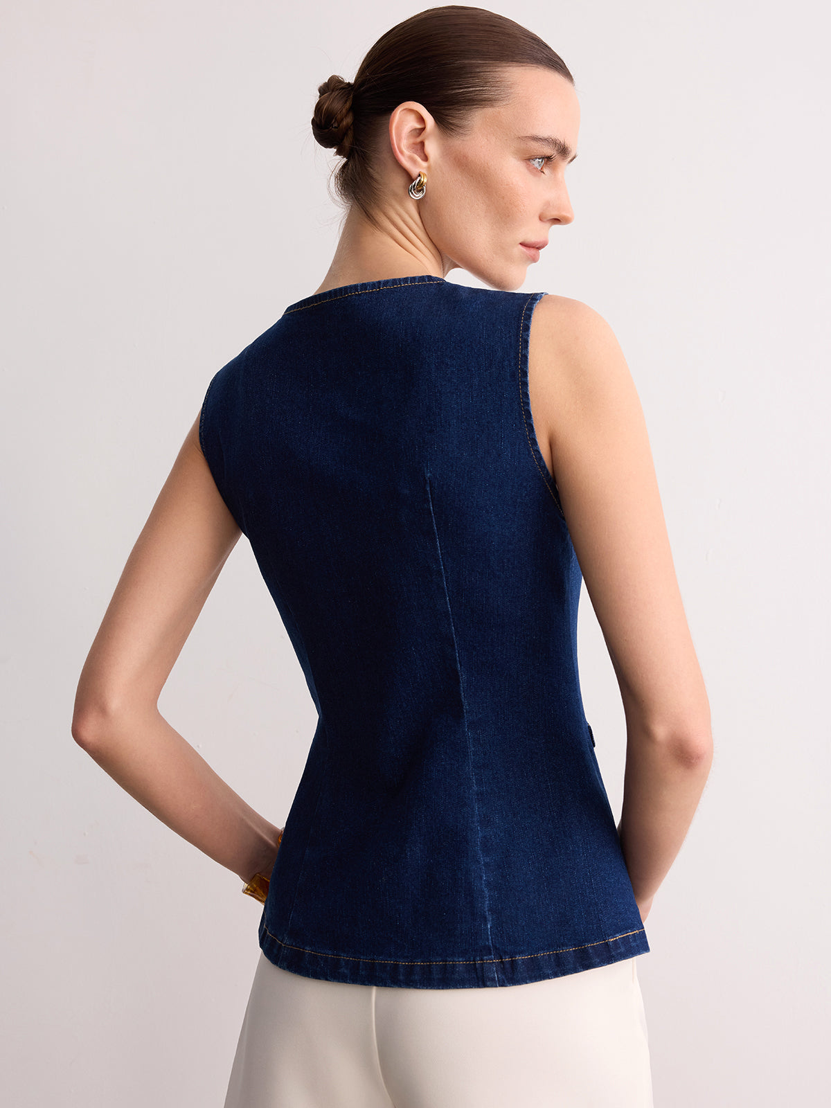 Sleeveless Denim Buckle Vest