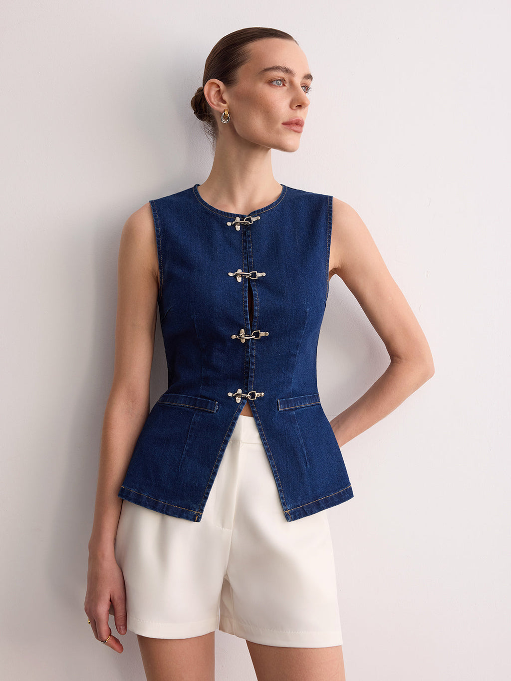 Sleeveless Denim Buckle Vest