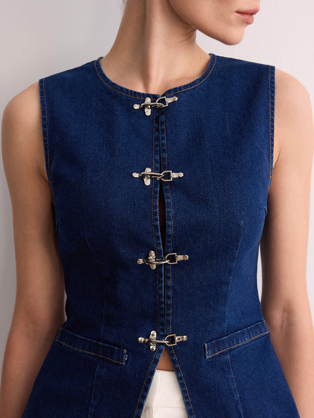 Sleeveless Denim Buckle Vest