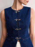 Sleeveless Denim Buckle Vest