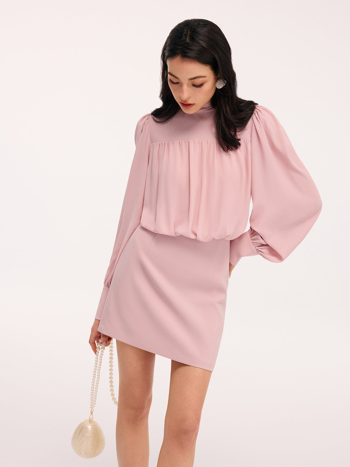 Back Bow Detail Puff-Sleeve Blouson Dress