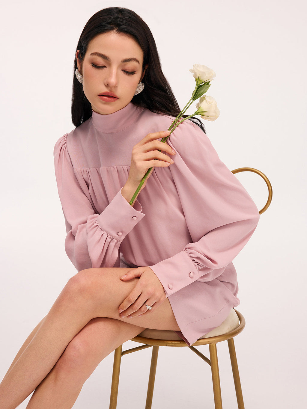 Back Bow Detail Puff-Sleeve Blouson Dress