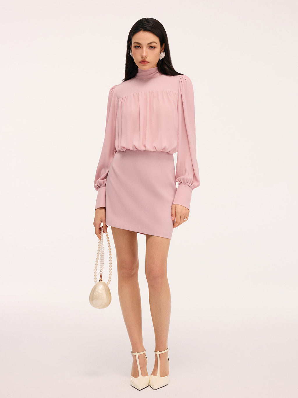 Back Bow Detail Puff-Sleeve Blouson Dress