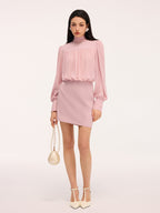 Back Bow Detail Puff-Sleeve Blouson Dress