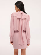 Back Bow Detail Puff-Sleeve Blouson Dress