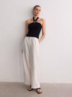 Ring Detail Ribbed Knit Halter Top
