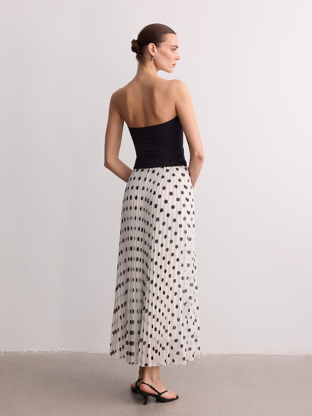 Pleated Polka Dot Maxi Skirt