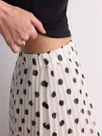 Pleated Polka Dot Maxi Skirt