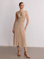 Metal Detail Sleeveless Ruched Maxi Dress