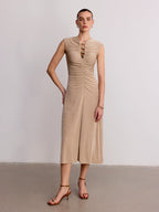 Metal Detail Sleeveless Ruched Maxi Dress