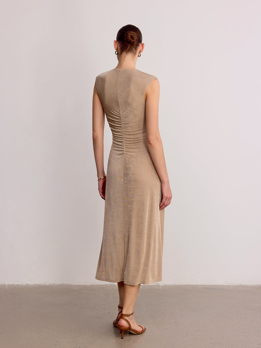 Metal Detail Sleeveless Ruched Maxi Dress