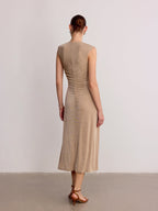 Metal Detail Sleeveless Ruched Maxi Dress