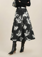 Ink Horse Print A-Line Midi Skirt