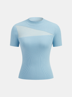 Sheer Mesh Ribbed Short Sleeve Knit Top