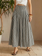 Gingham High-Waisted Pleated Midi Skirt
