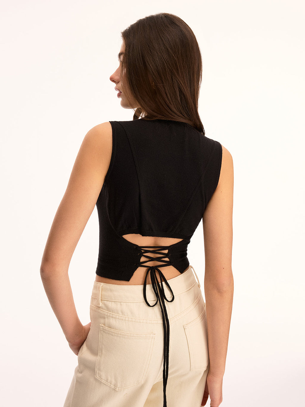 Back Lace-Up Sleeveless Crop Top