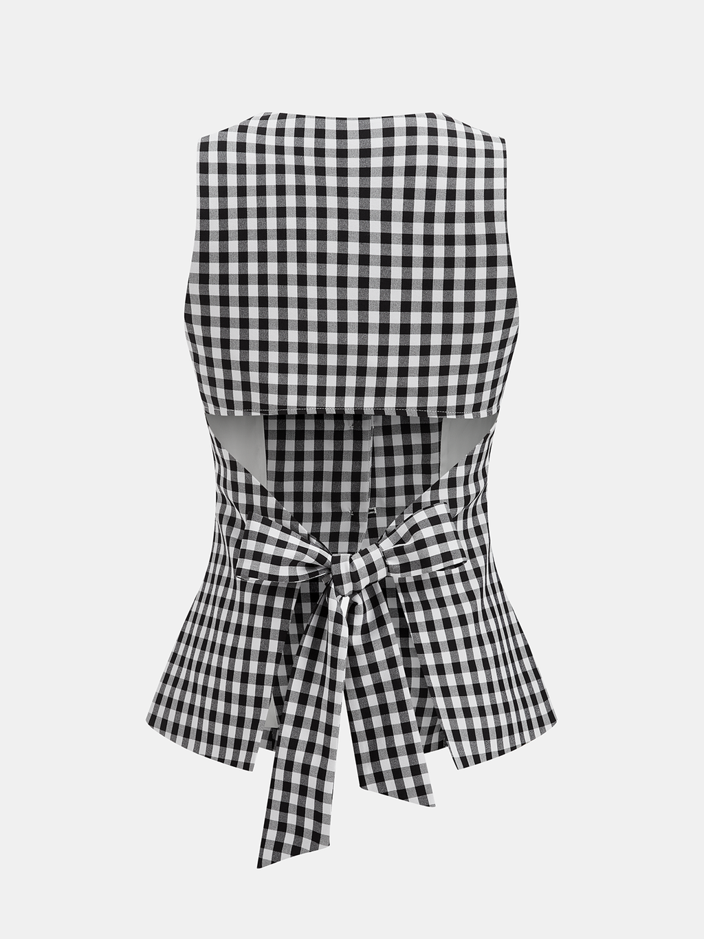 Gingham Bow Backless Sleeveless Top