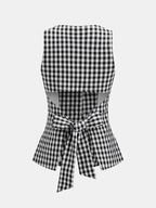 Gingham Bow Backless Sleeveless Top