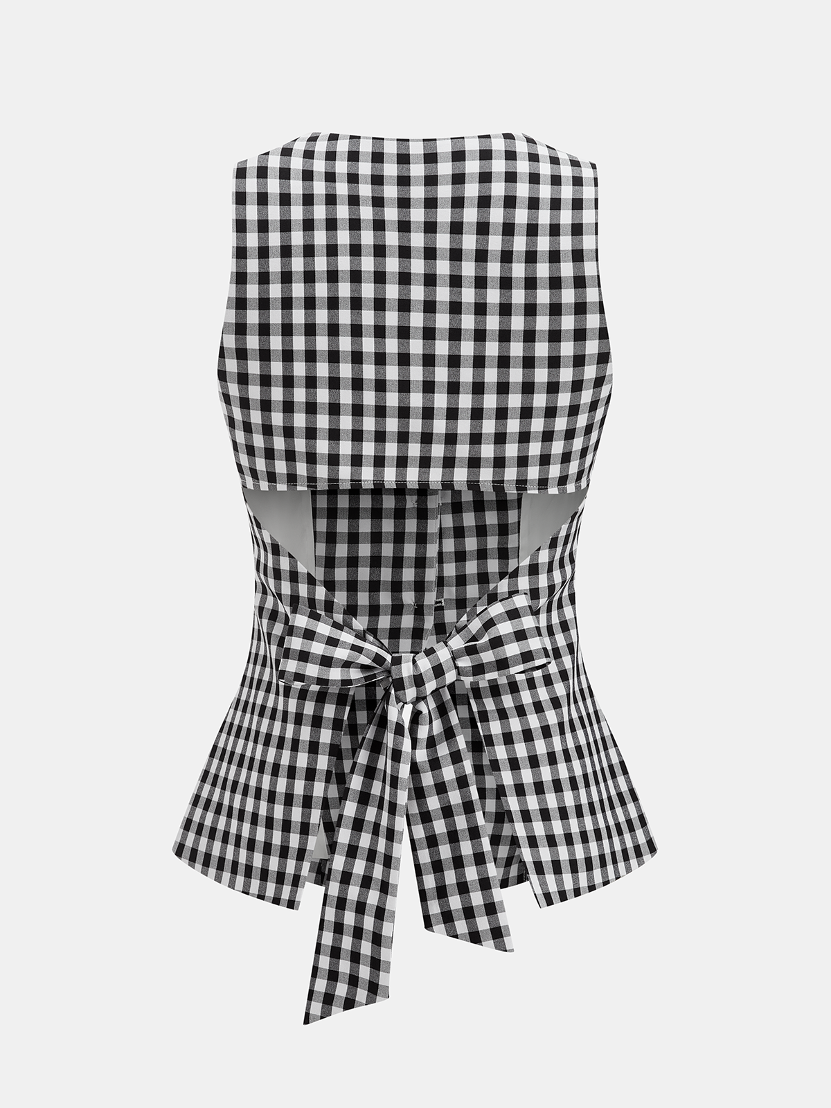 Gingham Bow Backless Sleeveless Top