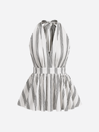 Cotton Striped Halter Peplum Tank Top