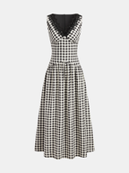 Sleeveless Lace Trim Gingham Maxi Dress