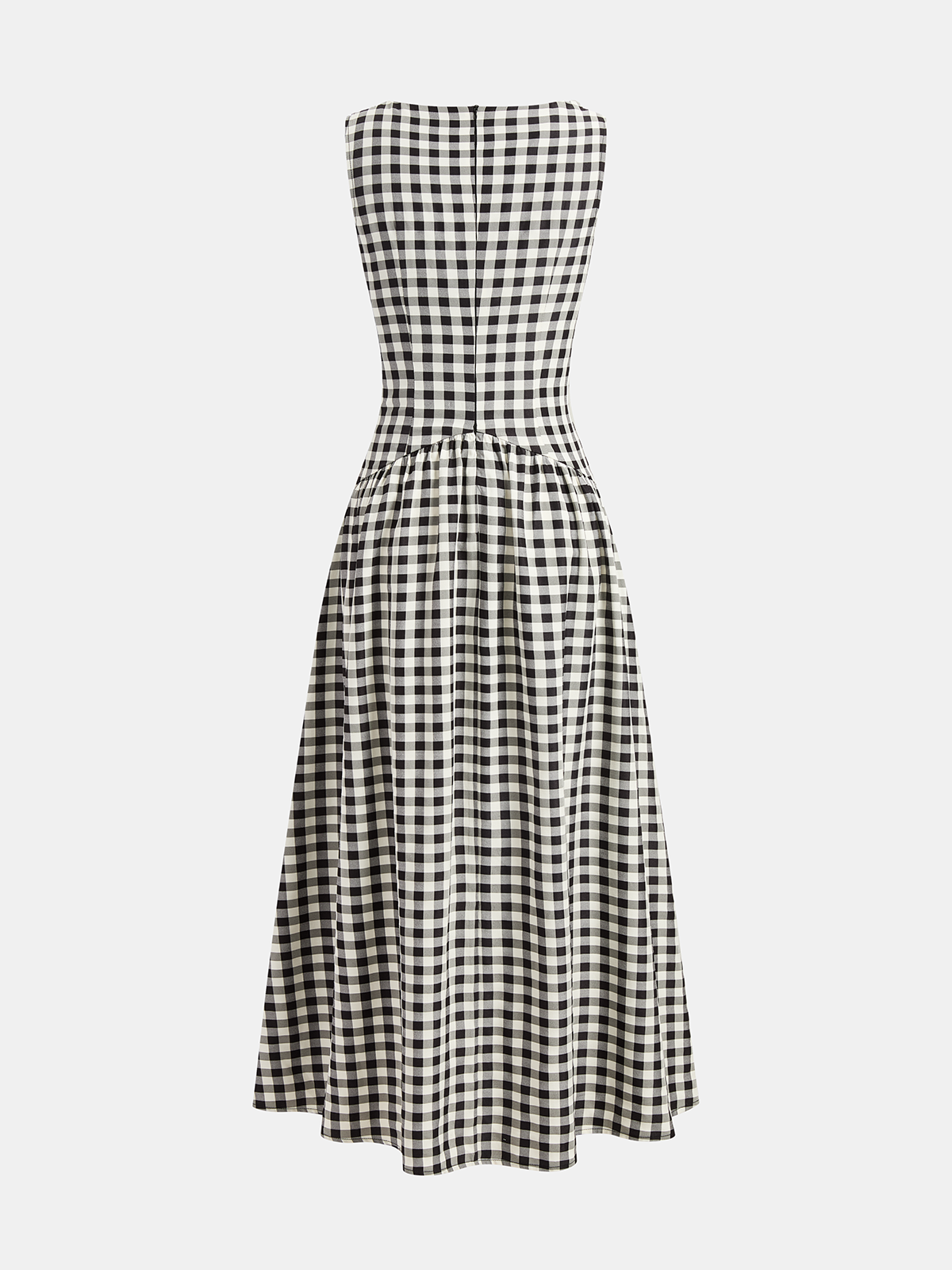 Sleeveless Lace Trim Gingham Maxi Dress