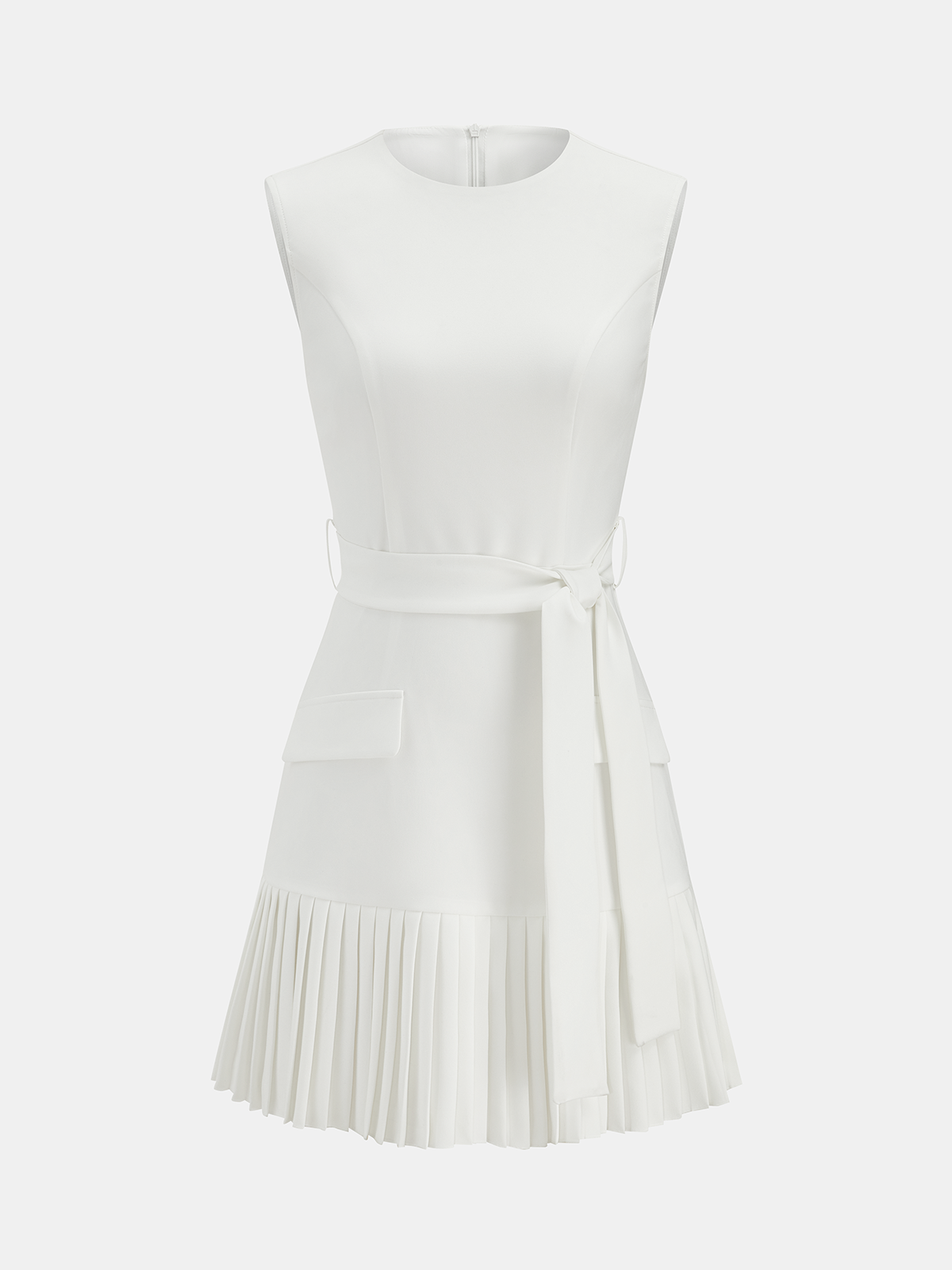 Sleeveless Belted Pleated Hem Mini Dress