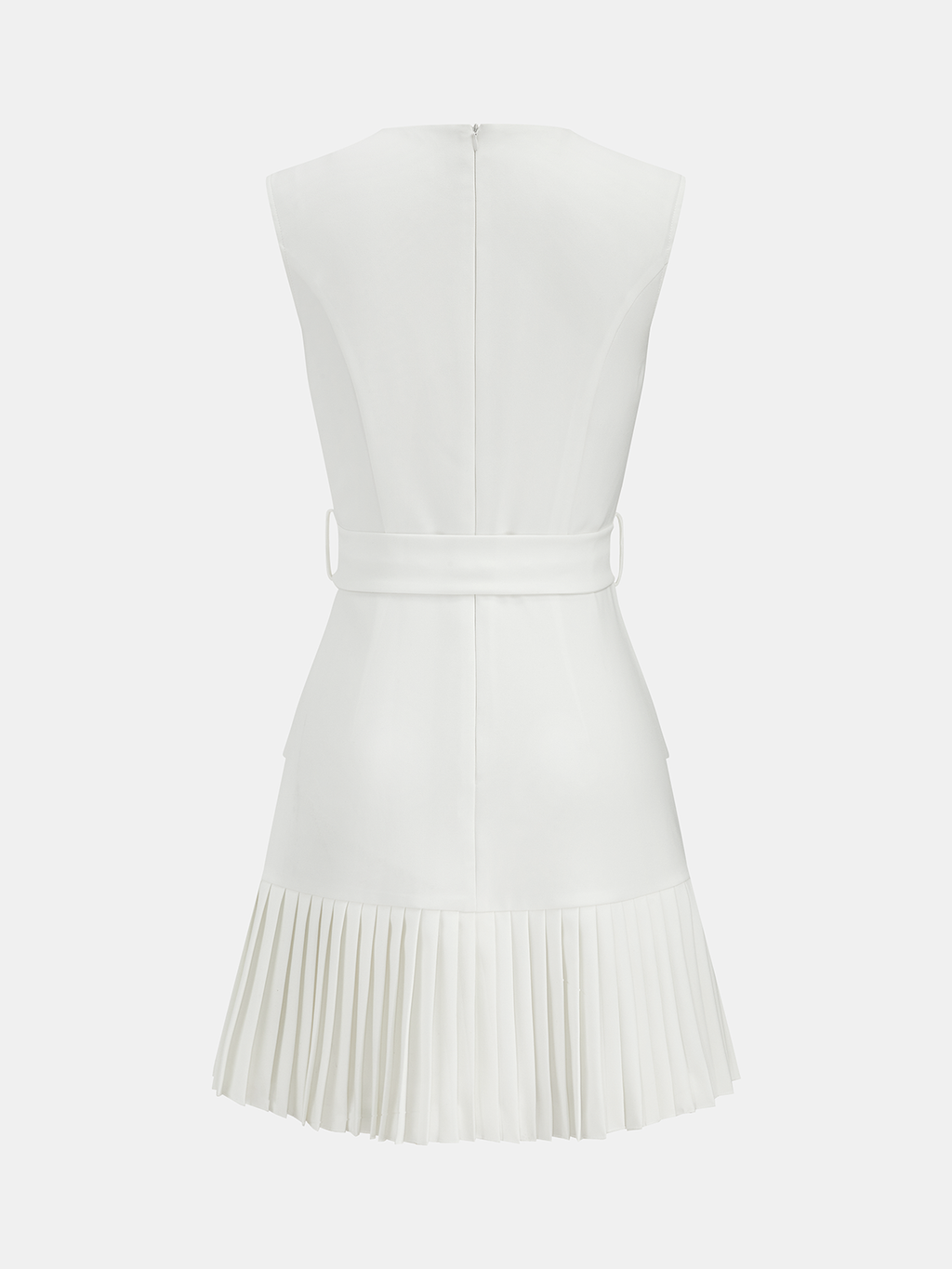 Sleeveless Belted Pleated Hem Mini Dress