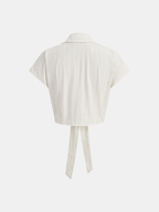 Striped Cap Sleeve Tie Waist Blouse